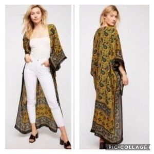 Steve Madden Olive Paisley Open Kaftan Kimono OS